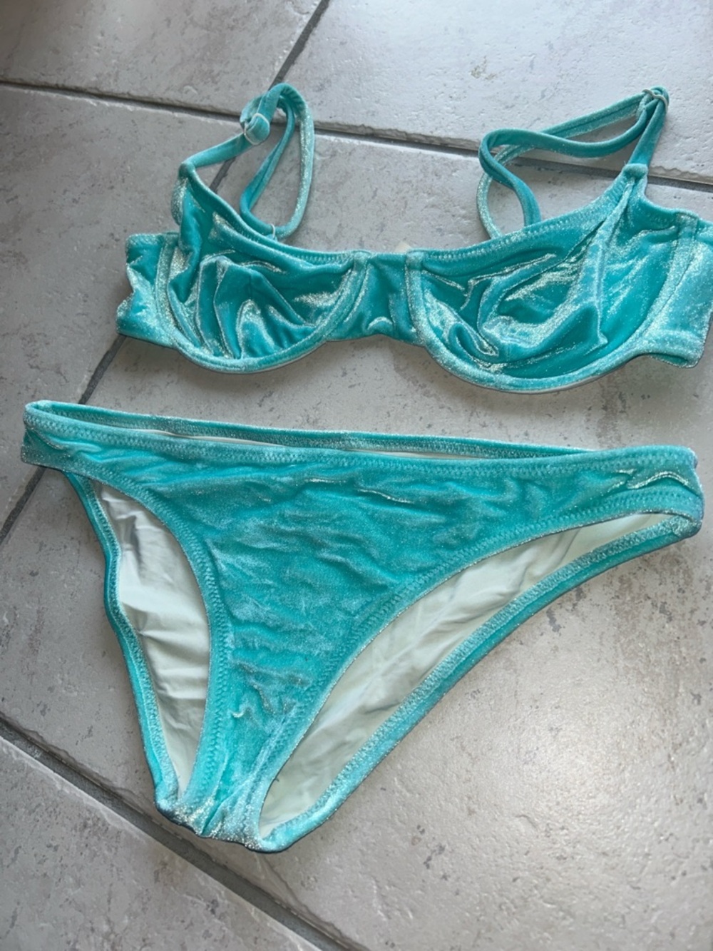 SOLID & STRIPED Turquoise Velvet Underwire Bikini